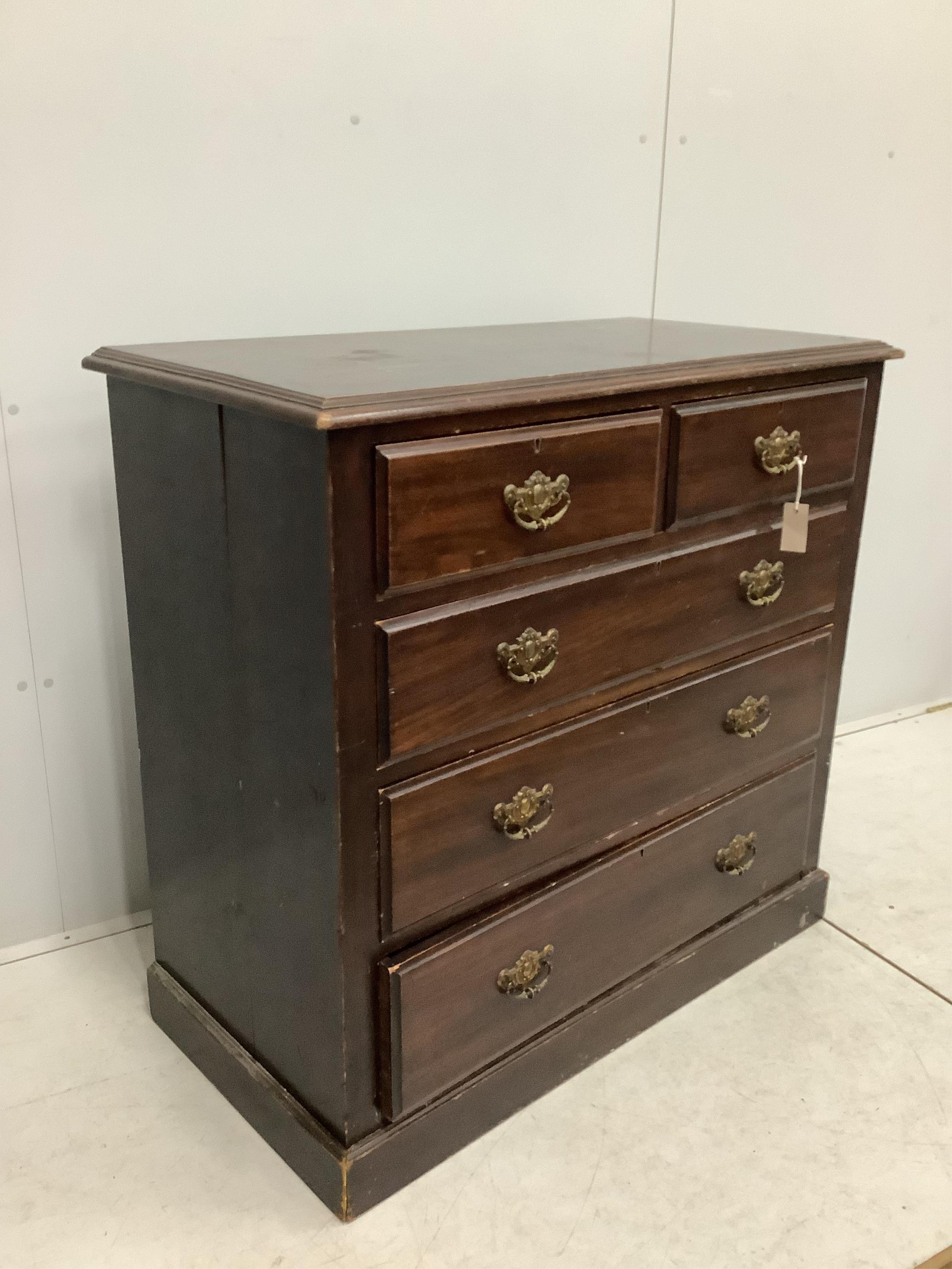 A late Victorian mahogany chest, width 108cm, depth 53cm, height 102cm. Condition - poor to fair